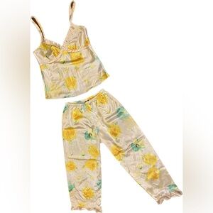 Y2K 90s Vintage Jones New York Womens Floral Satin Pajama Set Size S